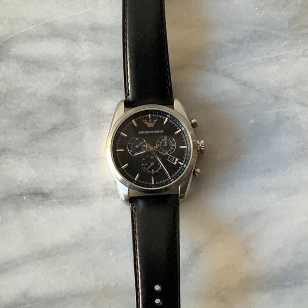 Emporio Armani Black Leather Strap Watch